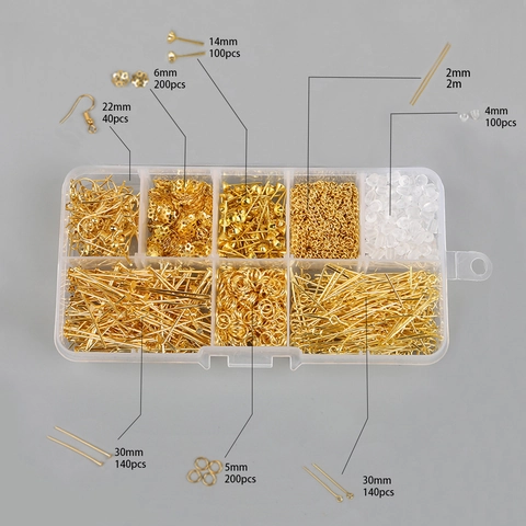Kit d'Apprêts en Métal pour Bijoux Crochets Boucles d'Oreilles Anneaux Ouverts Tiges Fermoirs Silicone Assortiment DIY Accessoires Bijoux