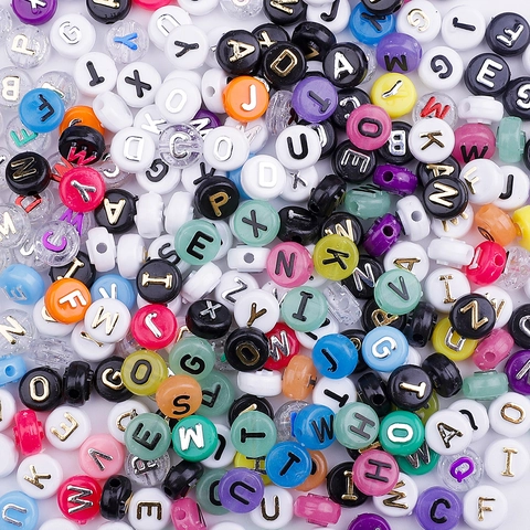 Acrylic Flat Round Beads For DIY Jewelry Making Colorful Alphabet Letter Smiley Face Spacer Beads For Bracelet Necklace Crafts Kids Education