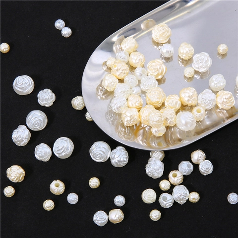 Vintage Rose Flower Shaped Acrylic Loose Beads With Artificial Pearl Luster For DIY Jewelry Making Romantic Floral Craft Accessories