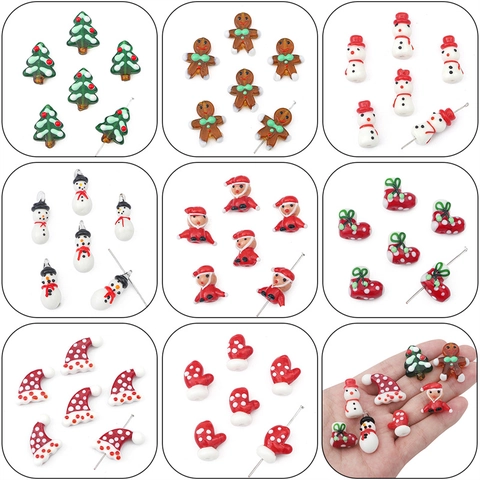 Perline Sciolte in Vetro Lampwork Natalizie Dipinte a Mano Pupazzo di Neve Omino di Pan di Zenzero per Creazione Gioielli Fai da Te
