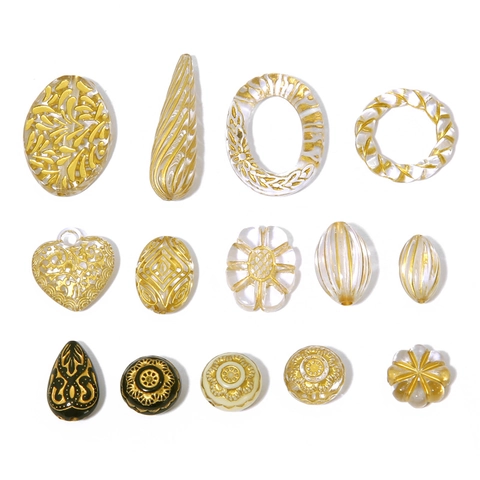 Baroque Vintage Acrylic Gold Painted Oval Olive Pumpkin Flower Beads For DIY Earring Necklace Bracelet Jewelry Making Accessories