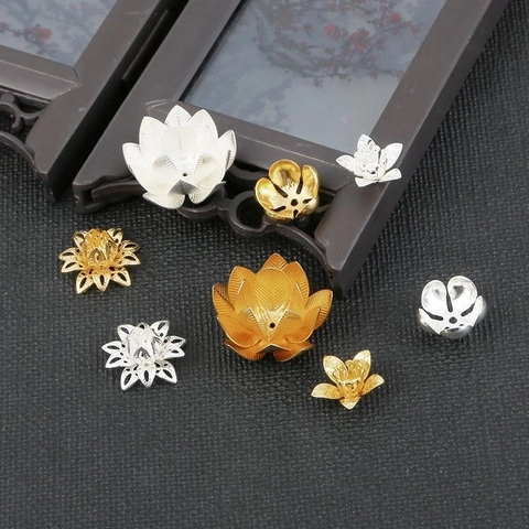 Brass Flower Bead Caps Filigree Lotus Spacers For Jewelry Making DIY Hairpin Accessories Gold Silver Plated Vintage Style Findings