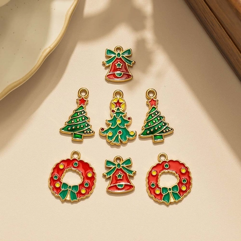 Stainless Steel Christmas Tree Bell Wreath DIY Charms For Jewelry Making Christmas Pendants For Keychain Earrings Necklace