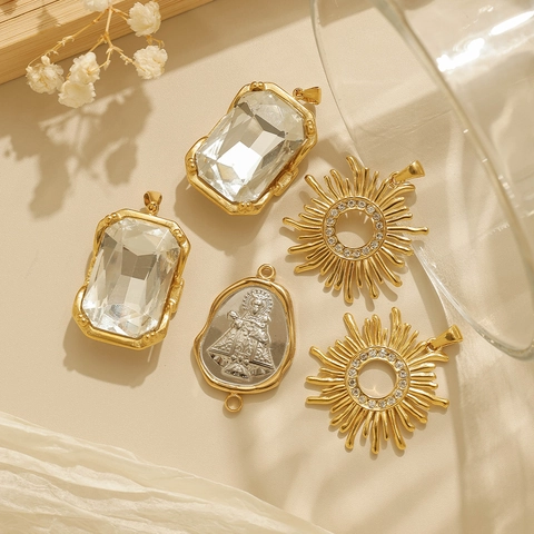 Pendentif Carré Tournesol en Acier Inoxydable pour Collier DIY Chaîne de Pull Vintage Haut de Gamme Strass Bijoux Breloques