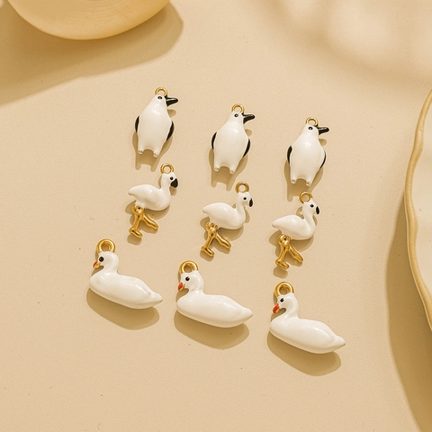 Cartoon 3D Animal Pendants Stainless Steel Enamel Flamingo Swan Penguin Charms For DIY Jewelry Keychain Making Accessories