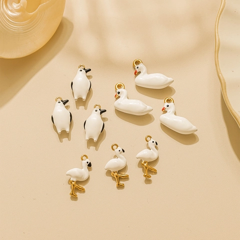 Cartoon 3D Animal Pendants Stainless Steel Enamel Flamingo Swan Penguin Charms For DIY Jewelry Keychain Making Accessories