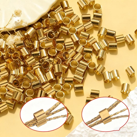 18K Gold Plated Stainless Steel Crimp Beads Cylindrical Tube For DIY Jewelry Making Necklace Bracelet Findings Accessories