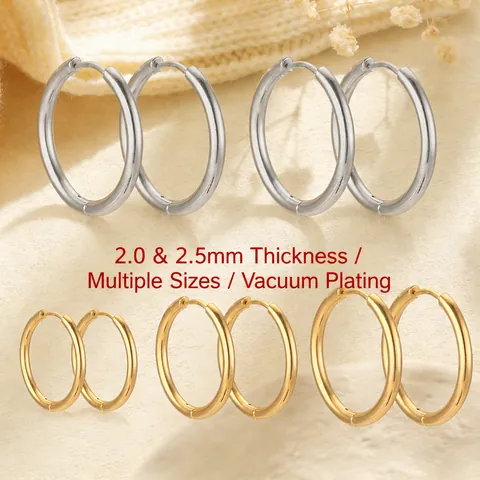 Stainless Steel Hoop Earrings For Women Minimalist Round Geometric Ear Buckle Vacuum Electroplated Gold Silver Jewelry Findings