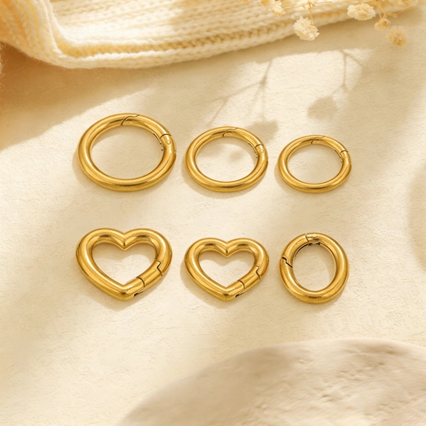 Stainless Steel Spring Ring Clasps Heart Round Oval Buckles For Bag Jewelry Making DIY Metal Electroplated Link Connectors