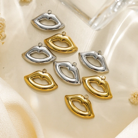 304 Stainless Steel Hollow Lips Pendant Vintage Personalized Vacuum Gold Plated DIY Jewelry Making Charms Accessories For Women