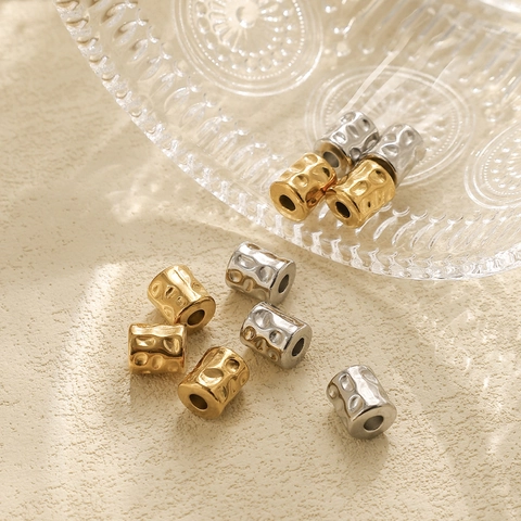 304 Stainless Steel Hammered Cylindrical Beads DIY Jewelry Accessories Small Hole Round Spacer Beads For Bracelet Necklace Making