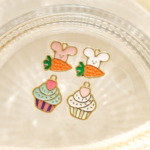 304 Stainless Steel Cute Mouse Carrot Cupcake Enamel Pendants For Kids DIY Jewelry Making Cartoon Charms Accessory