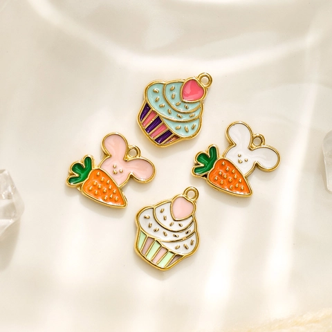 304 Stainless Steel Cute Mouse Carrot Cupcake Enamel Pendants For Kids DIY Jewelry Making Cartoon Charms Accessory