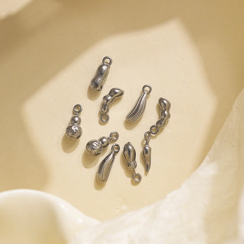304 Stainless Steel Vegetable Shaped Pendants Retro Mini Peanut Pod Chili Gourd Charms For DIY Jewelry Making Necklaces Bracelets
