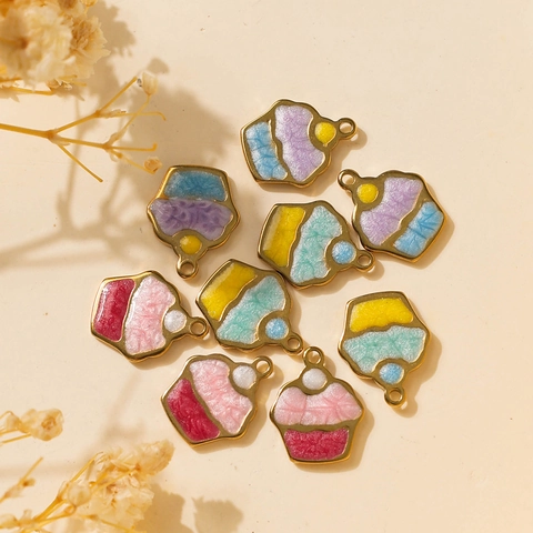 Stainless Steel Cupcake Pendants Colorful Drip Oil Enamel Charms For DIY Necklace Bracelet Jewelry Making Accessories