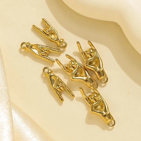 304 Stainless Steel Hand Gesture Pendant Rock On Sign Charm For DIY Necklace Bracelet Jewelry Making Accessory Polished Gold Findings