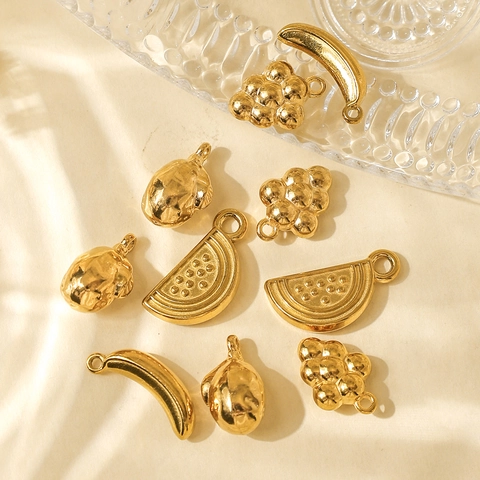 Stainless Steel Fruit Pendants For Jewelry Making DIY Banana Watermelon Grape Lemon Electroplated Gold Charms DIY Crafts Accessories