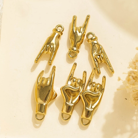 304 Stainless Steel Hand Gesture Pendant Rock On Sign Charm For DIY Necklace Bracelet Jewelry Making Accessory Polished Gold Findings