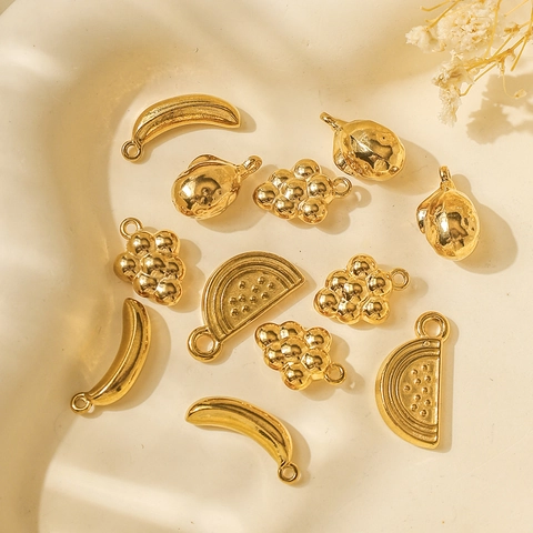 Stainless Steel Fruit Pendants For Jewelry Making DIY Banana Watermelon Grape Lemon Electroplated Gold Charms DIY Crafts Accessories
