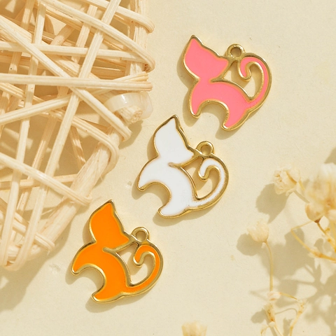 304 Roestvrij Staal Emaille Kat Hanger Voor DIY Sieraden Maken Ketting Armband Accessoire Schattige Dierlijke Druppelolie Bedel