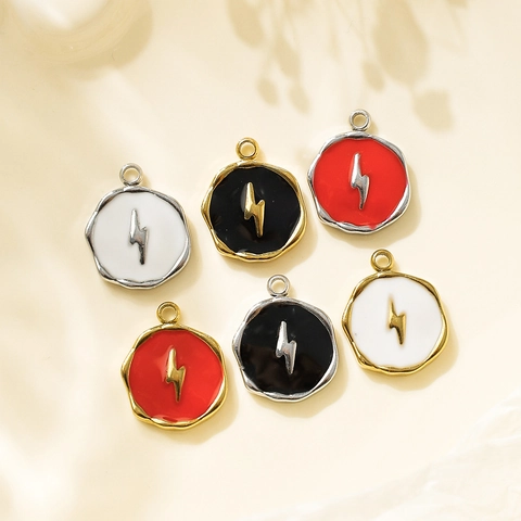 304 Stainless Steel Lightning Bolt Pendant Enamel Charms For DIY Necklace Bracelet Earring Jewelry Making Accessories