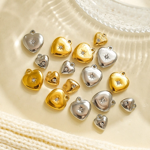 Colgantes de Forma de Corazón de Acero Inoxidable 304 Accesorios de Joyería DIY Con Diamantes de Imitación para Collares Mujeres
