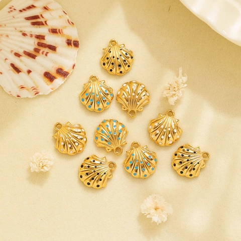 304 Stainless Steel Scallop Shell Enamel Pendant Ocean Life Charms For DIY Necklace Bracelet Making Jewelry Accessory