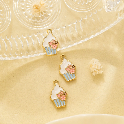 Cupcake Shape 304 Stainless Steel Enamel Charms For DIY Jewelry Making Bracelets Earrings Accessories Dessert Pendant