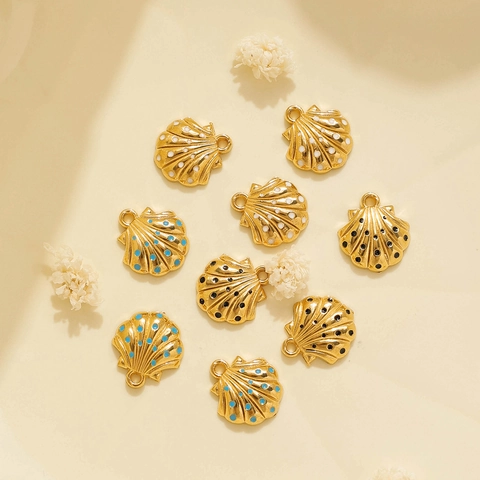 304 Stainless Steel Scallop Shell Enamel Pendant Ocean Life Charms For DIY Necklace Bracelet Making Jewelry Accessory