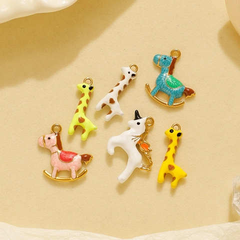 DIY Jewelry Making 304 Stainless Steel Animal Pendants Enamel Giraffe Unicorn Rocking Horse Charms For Necklaces Bracelets