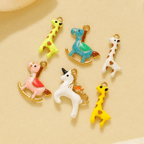 DIY Jewelry Making 304 Stainless Steel Animal Pendants Enamel Giraffe Unicorn Rocking Horse Charms For Necklaces Bracelets