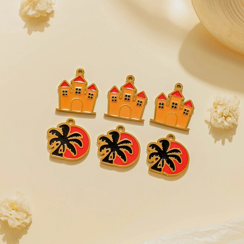 Stainless Steel Oil Drip Castle Coconut Tree Charms For DIY Necklace Bracelet Making Small Pendants Jewelry Accessories