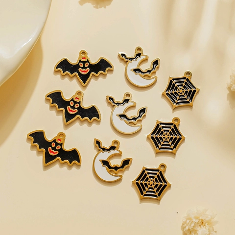 Halloween Roestvrij Staal Emaille Vleermuis Spinnenweb Maan Hanger Voor DIY Armband Ketting Sieraden Maken