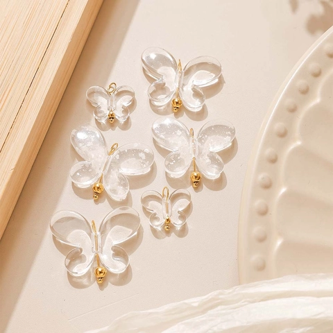 Acrylic Butterfly Charms With Stainless Steel Rod Pendants For DIY Jewelry Making Phone Chain Hairpin Accessories