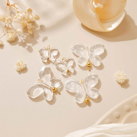 Acrylic Butterfly Charms With Stainless Steel Rod Pendants For DIY Jewelry Making Phone Chain Hairpin Accessories