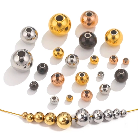 Perline Sciolte Rotonde in Acciaio Inossidabile Distanziatori Solidi Lucidati Accessori per Creazione Gioielli Fai-da-te Bracciale Collana