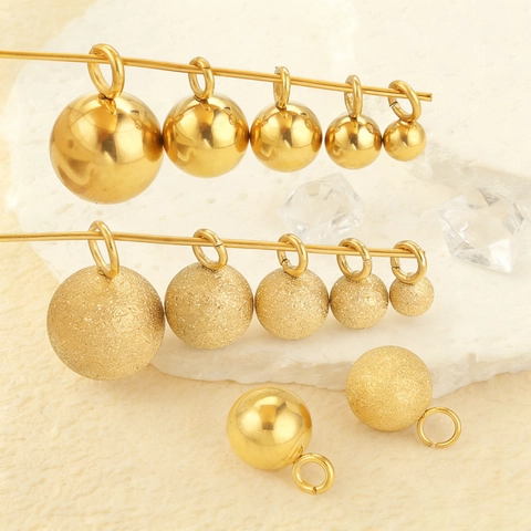 Stainless Steel Round Ball Pendants For DIY Jewelry Making Accessories Gold Silver Plated Polished Frosted Round Bead Hanging Charms