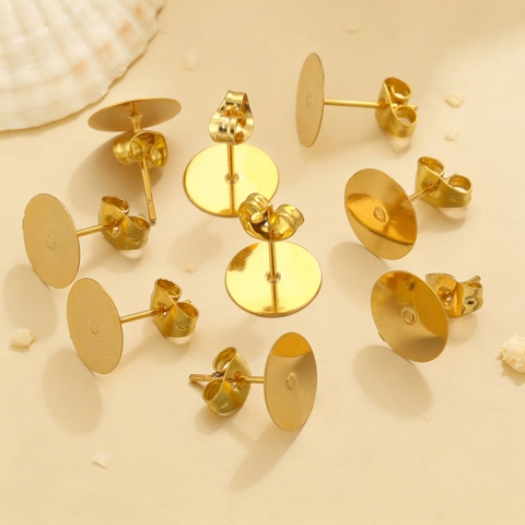 DIY Stainless Steel Flat Pad Earring Posts Blank Stud Earring Pins For Jewelry Making Findings Without Earring Backs