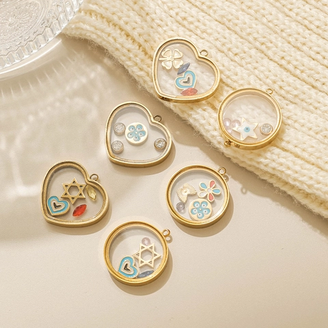 Vintage Stainless Steel Floating Charms Locket Pendant Round Heart DIY Jewelry Making Gold Plated Rhinestone Box Pendant