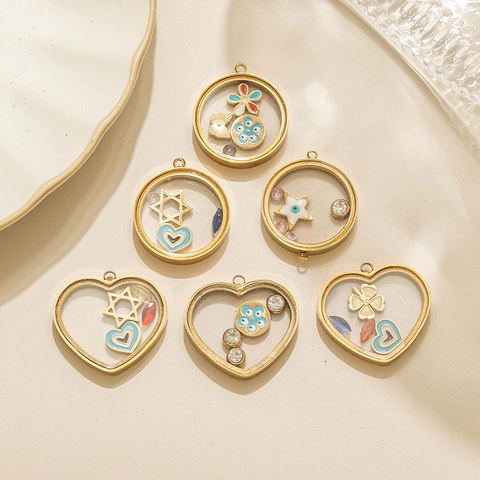 Vintage Stainless Steel Floating Charms Locket Pendant Round Heart DIY Jewelry Making Gold Plated Rhinestone Box Pendant