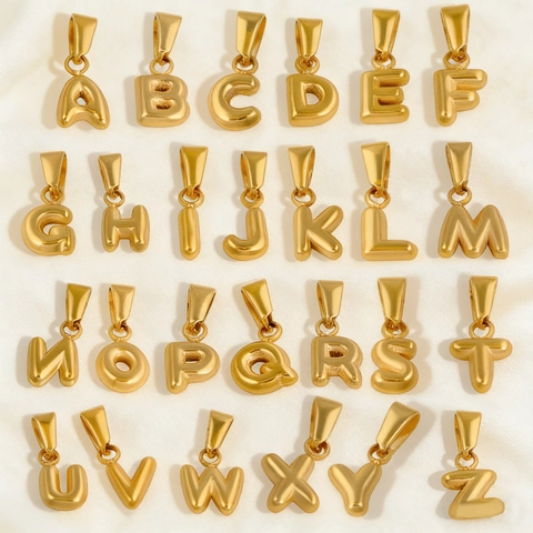3D Bubble Letter Pendant For Women Stainless Steel Gold Plated Balloon Initial Alphabet DIY Necklace Jewelry Accessory