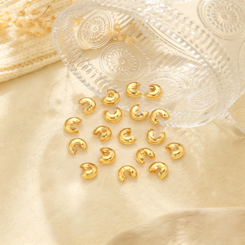 18K Gold Plated Stainless Steel Crimp Covers Beads Open C-Shape Bead Caps Jewelry Findings For DIY Bracelet Necklace Handmade Craft