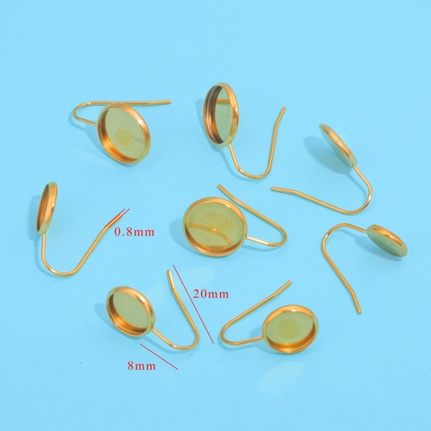 Stainless Steel Round Bezel Earring Hook Trays Vacuum Gold Plated Cabochon Base Settings DIY Jewelry Making Accessories
