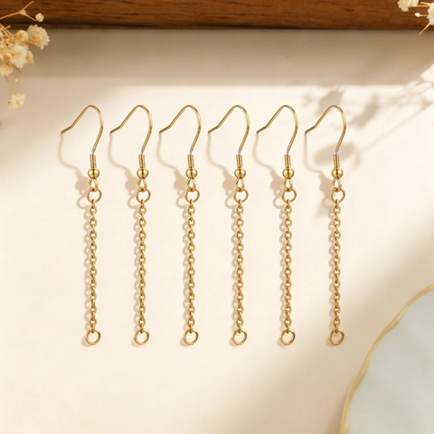 Stainless Steel DIY Earring Hooks With Chain Tassel Ear Wire Findings For Jewelry Making Minimalist Fashion Women Accessories