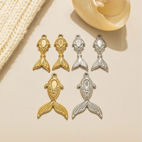 Stainless Steel Mermaid Tail Fish Tail Pendants For DIY Jewelry Making Gold Silver Metal Charms Handbags Accessories