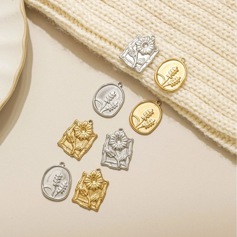 Pendentifs en Acier Inoxydable Relief Botanique Tournesol Motif Floral Or Argent Breloques DIY pour Colliers