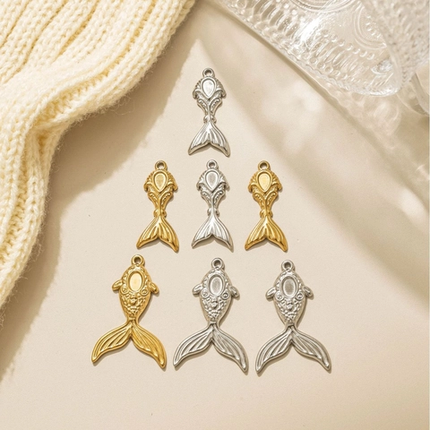 Stainless Steel Mermaid Tail Fish Tail Pendants For DIY Jewelry Making Gold Silver Metal Charms Handbags Accessories