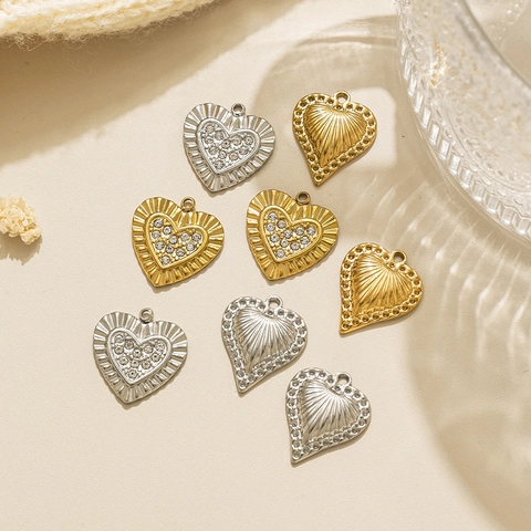 Colgante de Corazón de Acero Inoxidable Chapado en Oro Plata Con Strass Accesorio de Joyería DIY Para Collar Pulsera Mujer