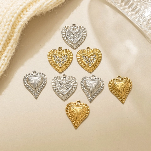 Colgante de Corazón de Acero Inoxidable Chapado en Oro Plata Con Strass Accesorio de Joyería DIY Para Collar Pulsera Mujer