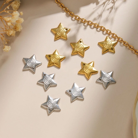 304 Stainless Steel Star Pendant Spiral Texture For DIY Jewelry Making Accessories Gold Silver Color Minimalist Charm